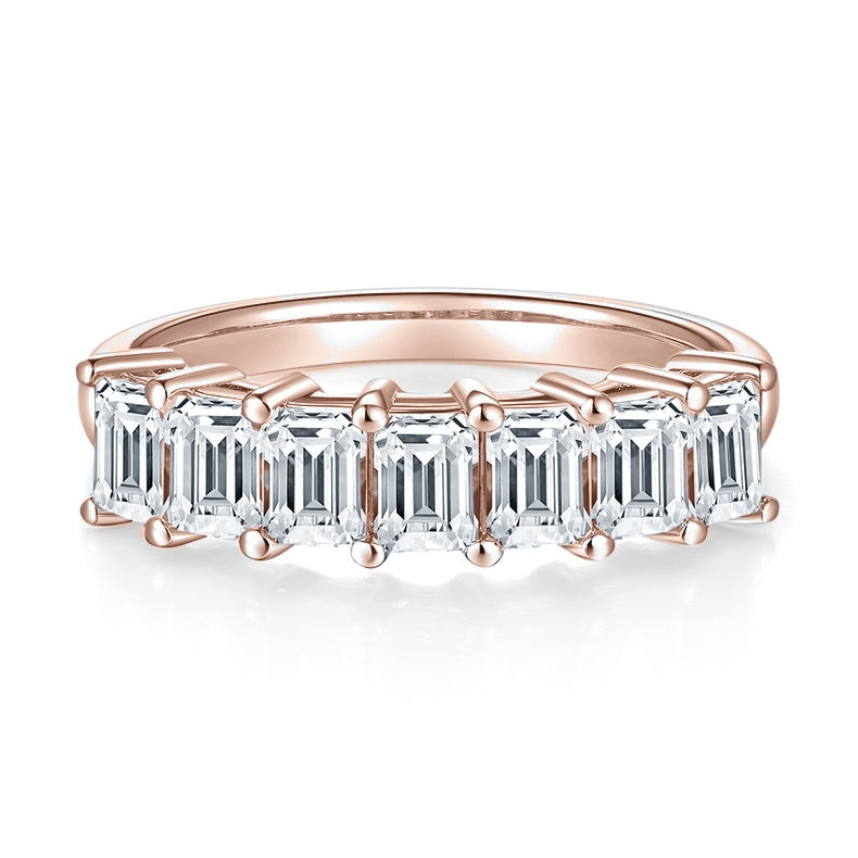 Evelyn Emerald Cut Moissanite Half Eternity Band, front view