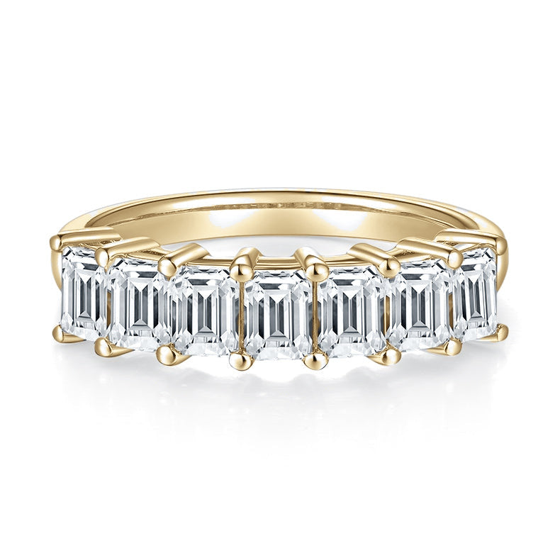 Evelyn Emerald Cut Moissanite Half Eternity Band, front view