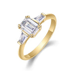 Everly Emerald Cut Moissanite Three Stone Engagement Ring in 18K yellow gold plating