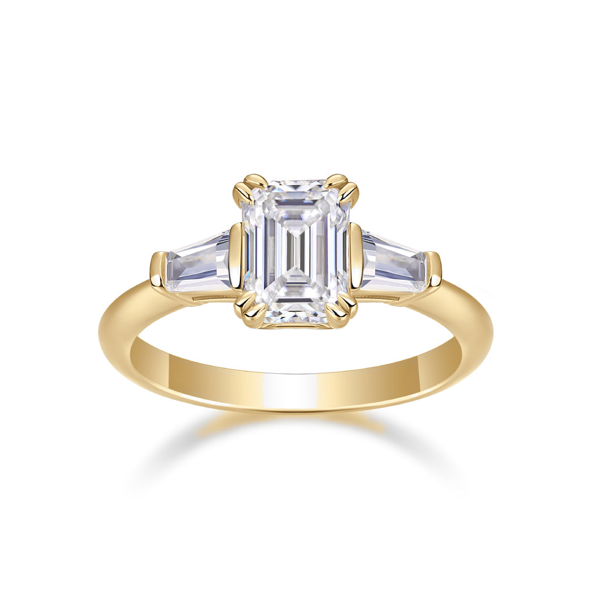 Everly Emerald Cut Moissanite Three Stone Engagement Ring, front view