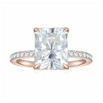 Evie Radiant Cut Moissanite Hidden Halo Engagement Ring in 18K rose gold plating, front view