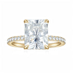 Evie Radiant Cut Moissanite Hidden Halo Engagement Ring in 18K yellow gold plating, front view