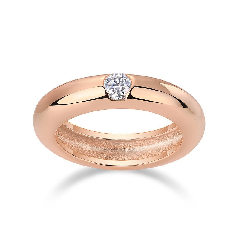 Faith Round Moissanite Solitaire Wedding Band in 18K rose gold plating, front view
