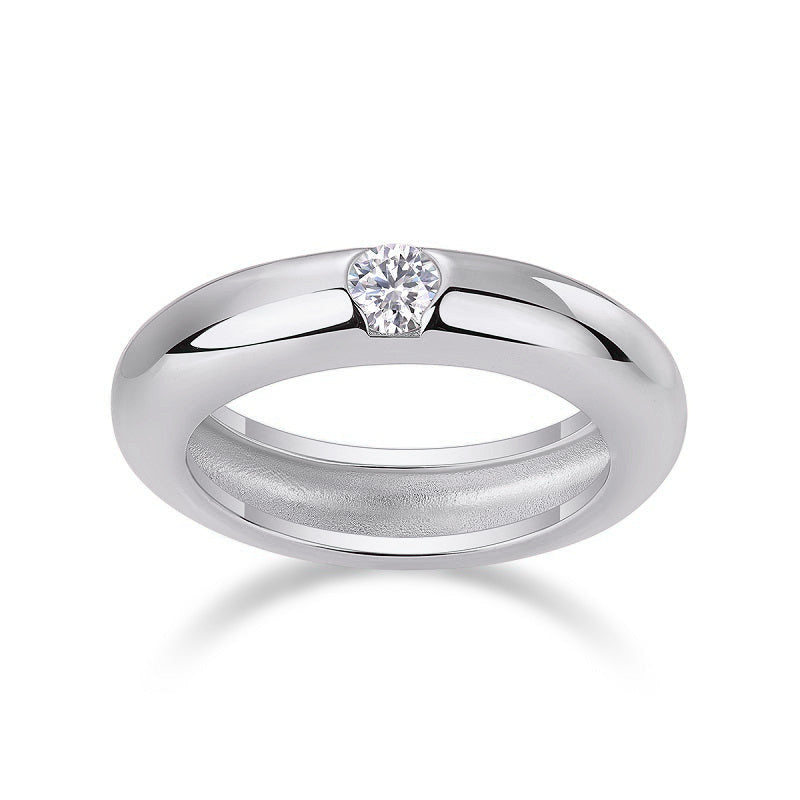 Faith Round Moissanite Solitaire Wedding Band in 18K white gold plating, front view