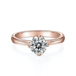 Fawn Round Moissanite Split Shank Engagement Ring in 18K rose gold plating, front view