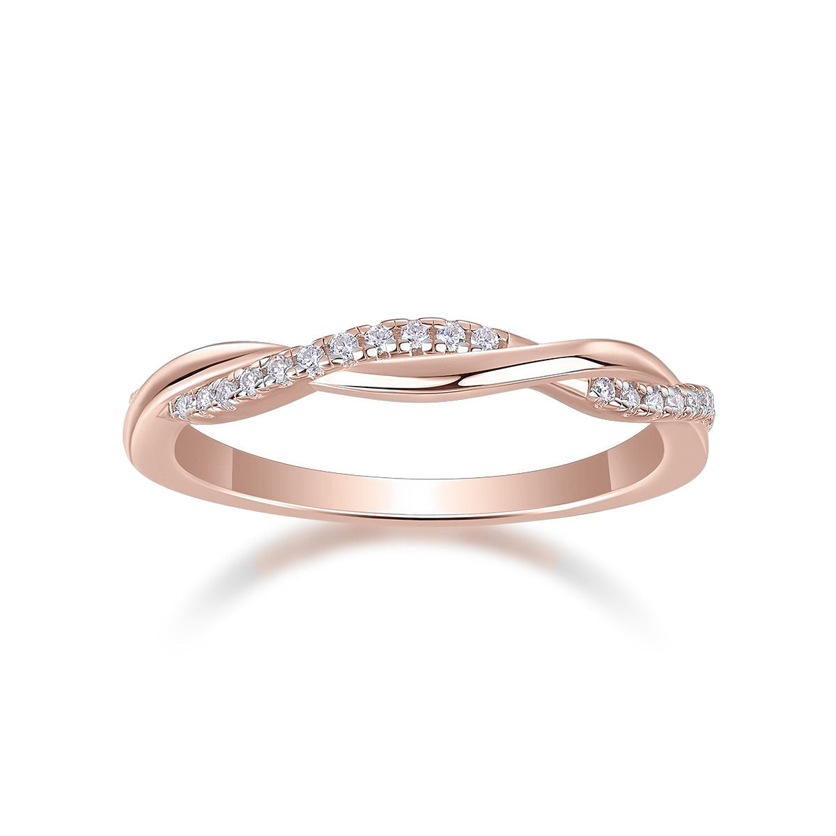Faye Moissanite Pavé Twist Wedding Band in 18K rose gold plating, front view