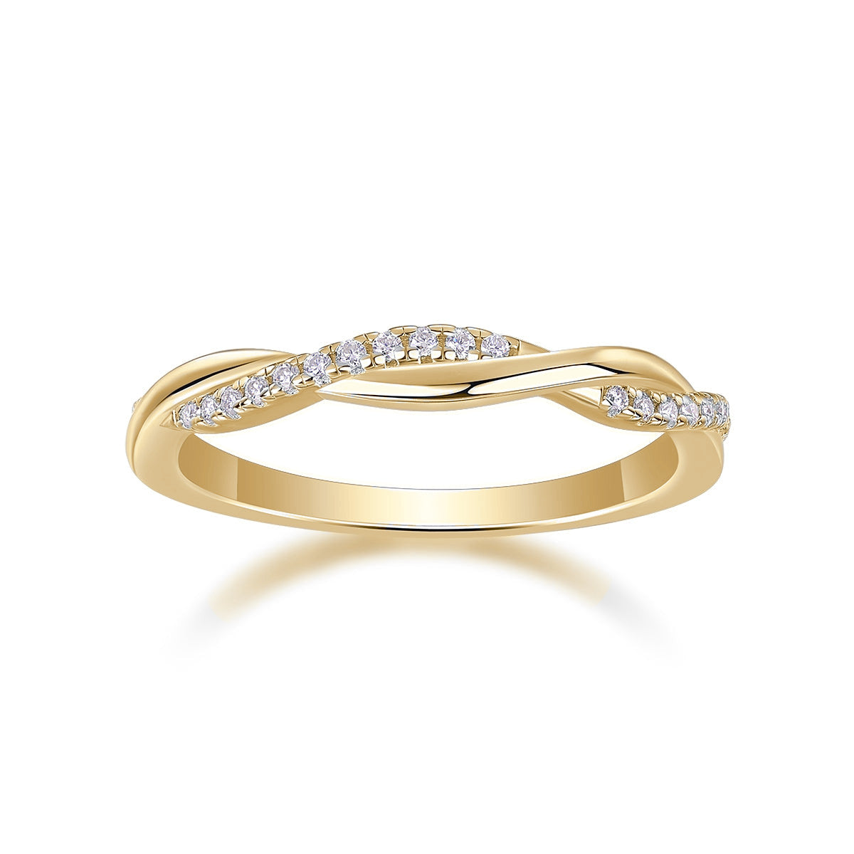 Faye Moissanite Pavé Twist Wedding Band in 18K yellow gold plating, front view