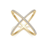 Felicia Moissanite Pavé Crisscross Ring in 18K yellow gold plating, front view