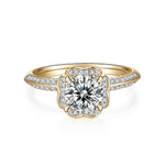 Felicity Round Moissanite Petal Halo Engagement Ring in 18K yellow gold plating, front view