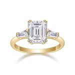 Fern Emerald Cut Moissanite Three Stone Engagement Ring in 18K yellow gold plating, front view