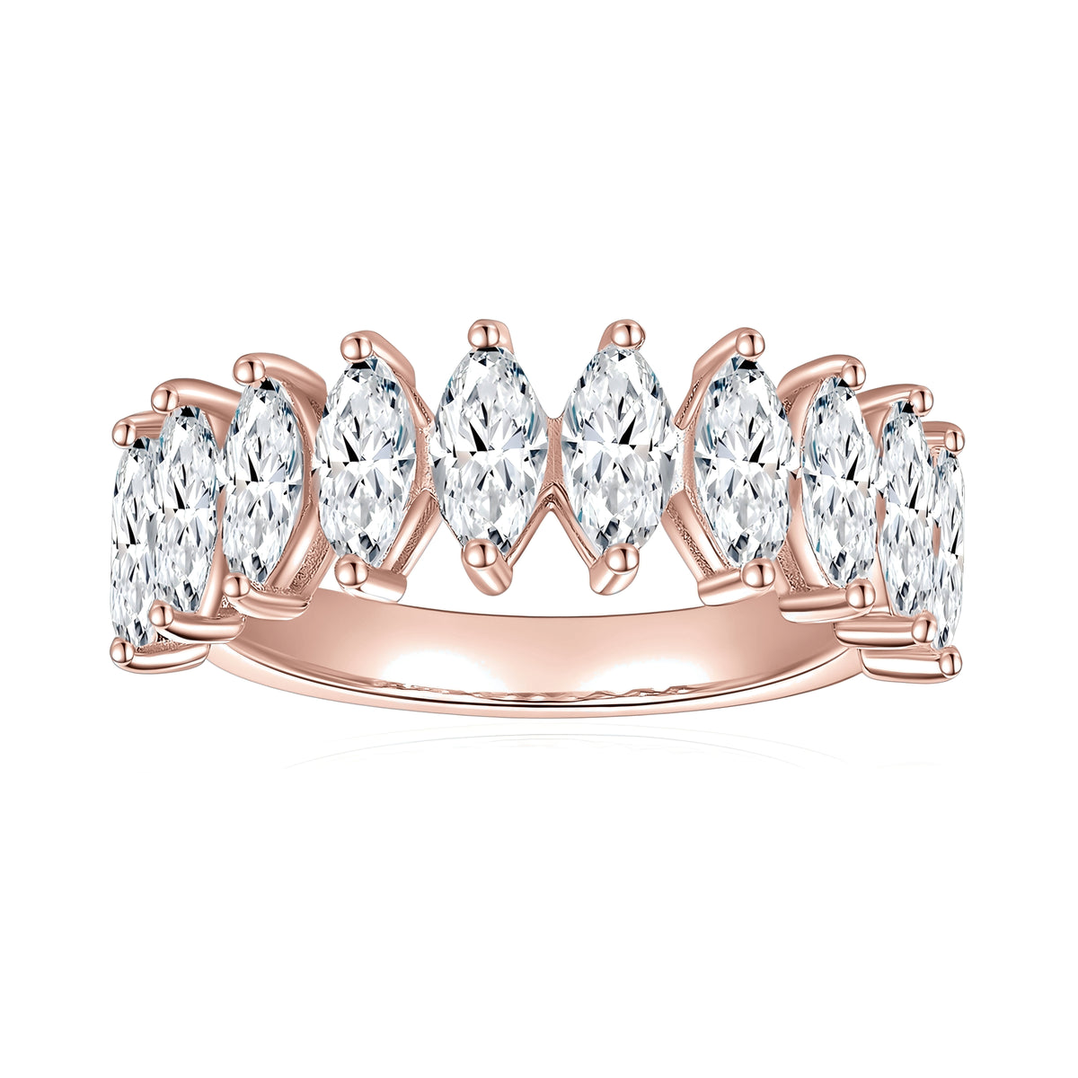 Fiona Marquise Moissanite Half Eternity Band in 18K rose gold plating, front view