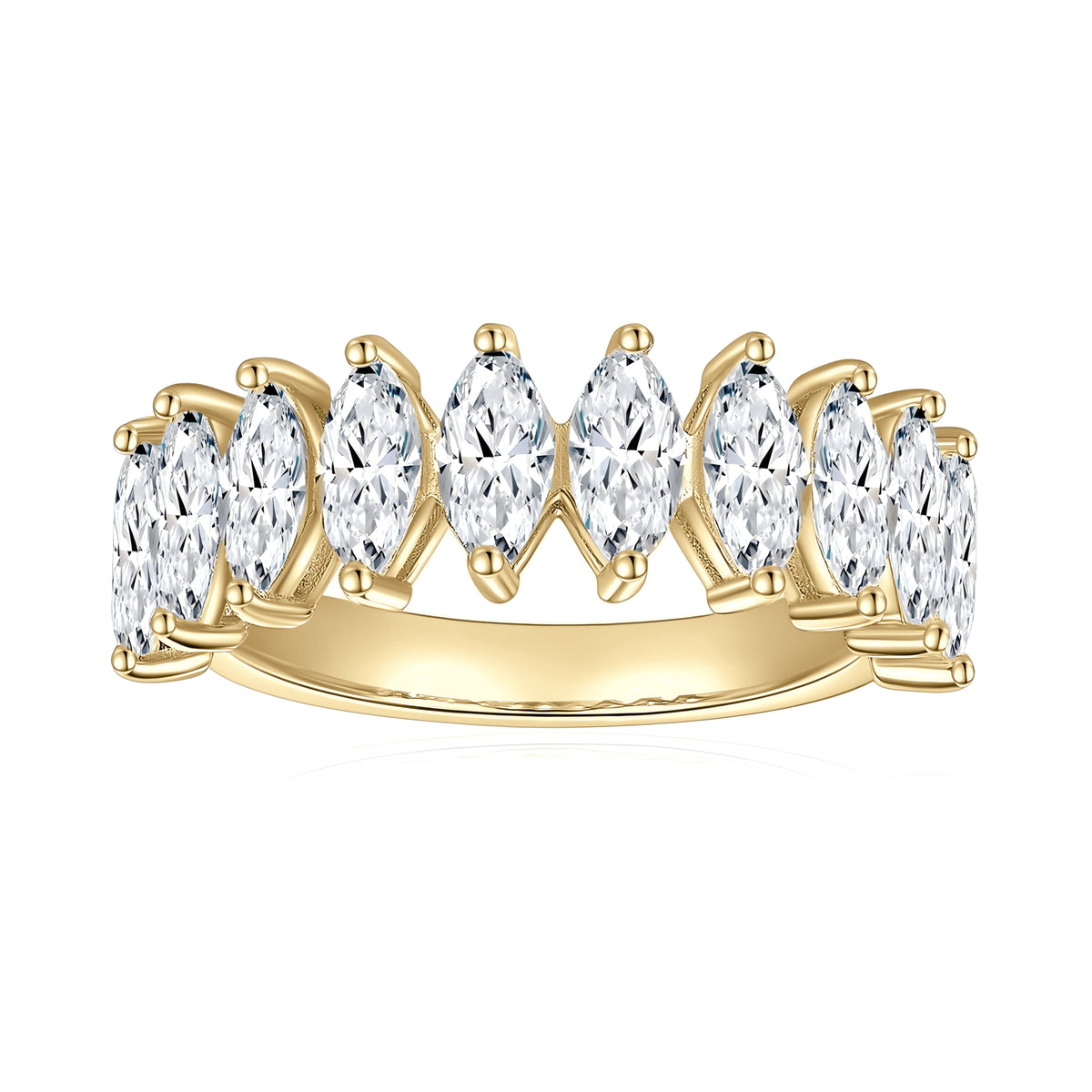 Fiona Marquise Moissanite Half Eternity Band in 18K yellow gold plating, front view