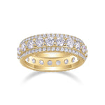 Fleur Round Moissanite Milgrain Eternity Band in 18K yellow gold plating, front view