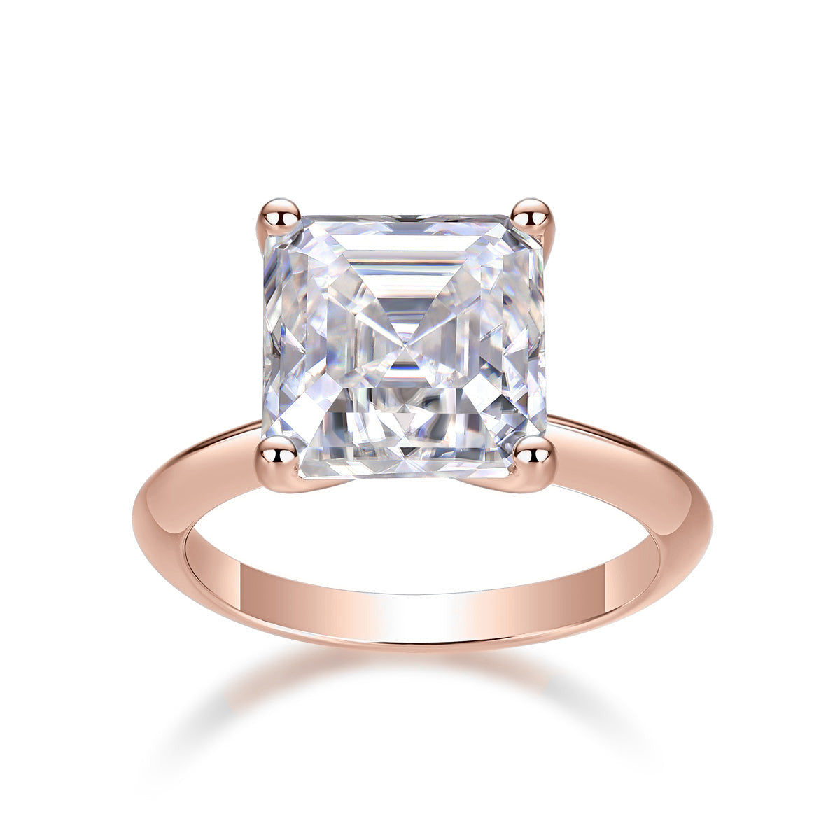Florence Asscher Cut Moissanite Solitaire Engagement Ring in 18K rose gold plating