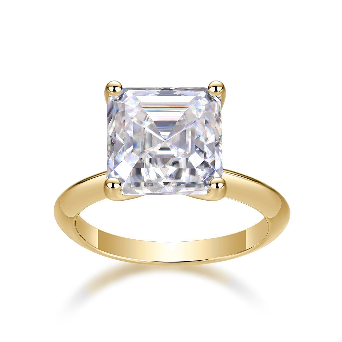 Florence Asscher Cut Moissanite Solitaire Engagement Ring in 18K yellow gold plating
