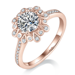 Francesca Round Moissanite Sunburst Halo Engagement Ring in 18K rose gold plating
