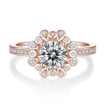 Francesca Round Moissanite Sunburst Halo Engagement Ring, front view