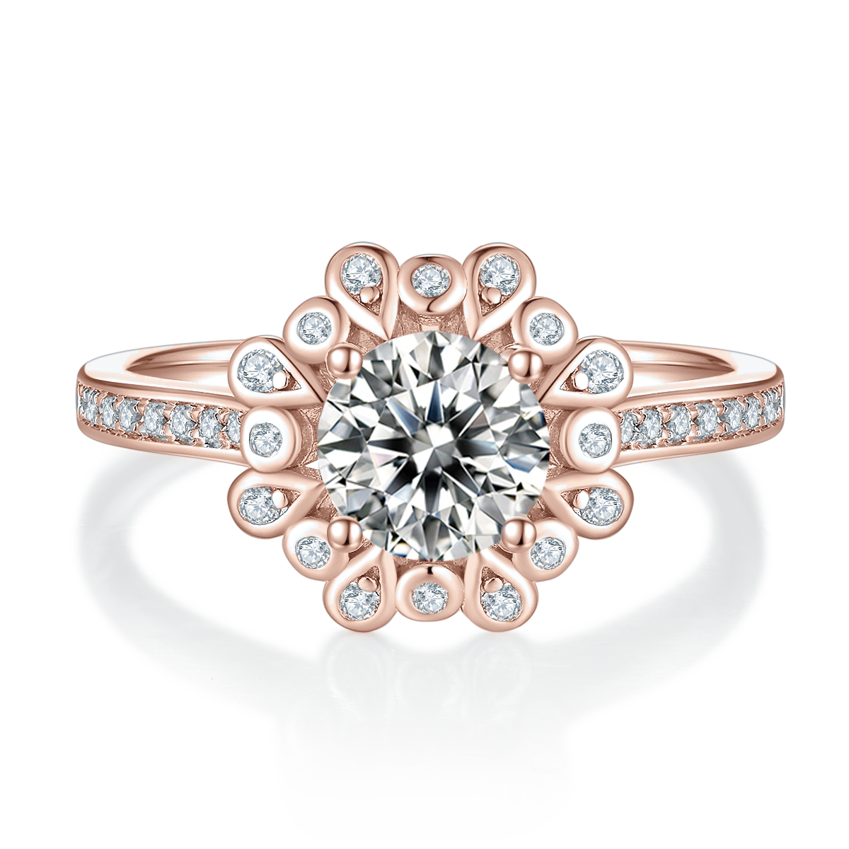 Francesca Round Moissanite Sunburst Halo Engagement Ring, front view