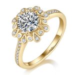 Francesca Round Moissanite Sunburst Halo Engagement Ring in 18K yellow gold plating