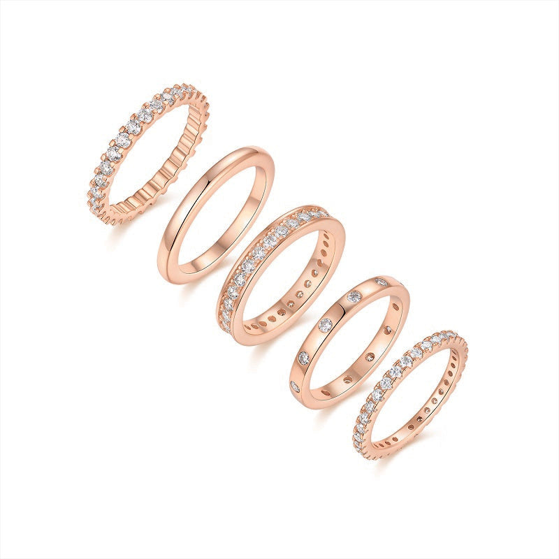 Freya Round Moissanite Stackable Ring Set in 18K rose gold plating