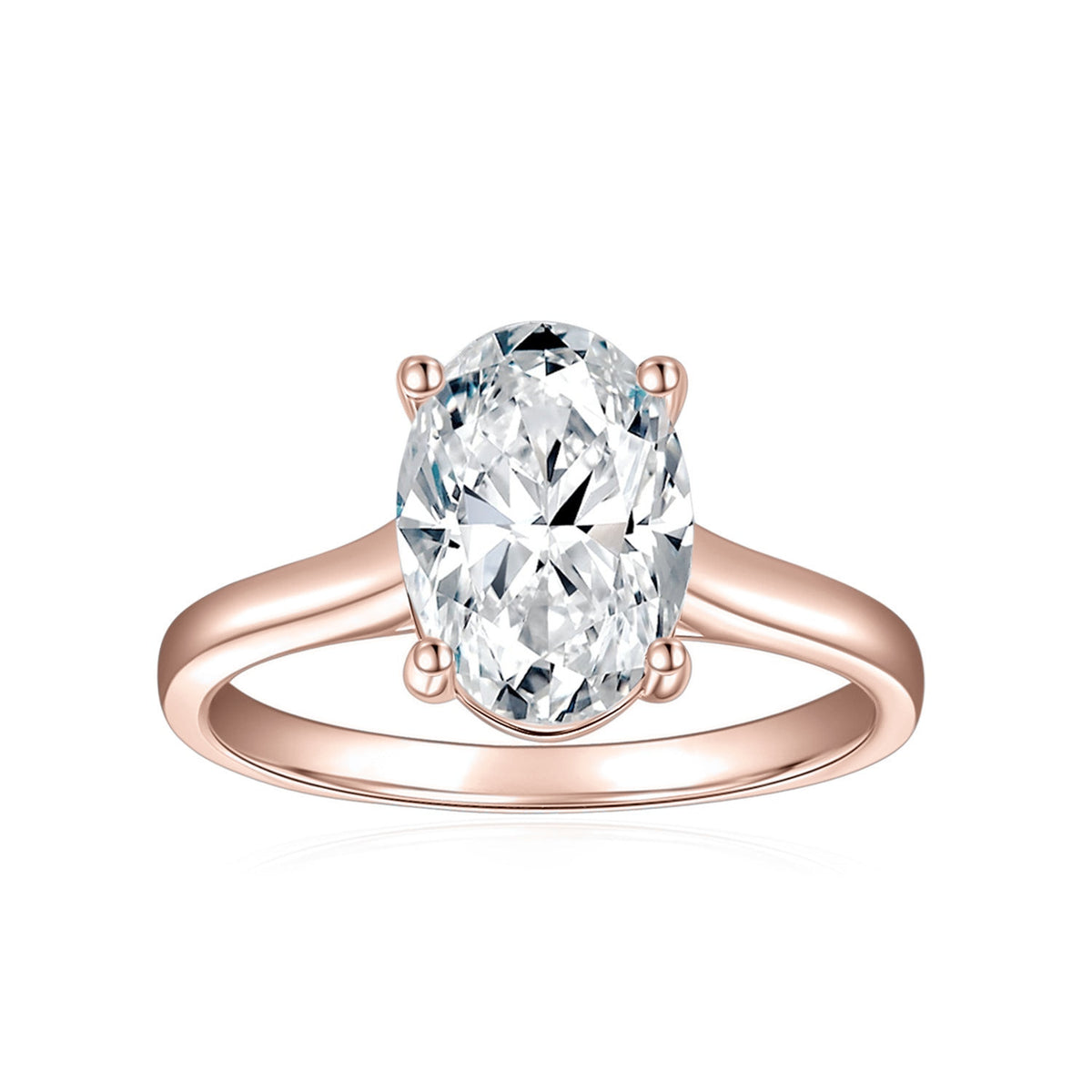 Frida Oval Moissanite Solitaire Engagement Ring in 18K rose gold plating, front view