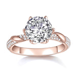 Gabriella Round Moissanite Twist Engagement Ring in 18K rose gold plating, front view