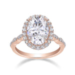 Gemma Oval Moissanite Halo Engagement Ring in 18K rose gold plating, front view
