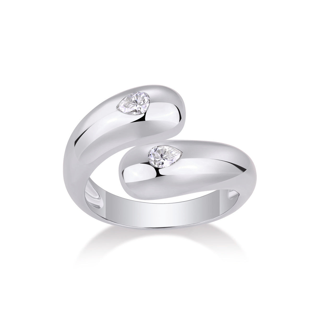 Georgia Pear Moissanite Bypass Ring in 18K white gold plating, front view