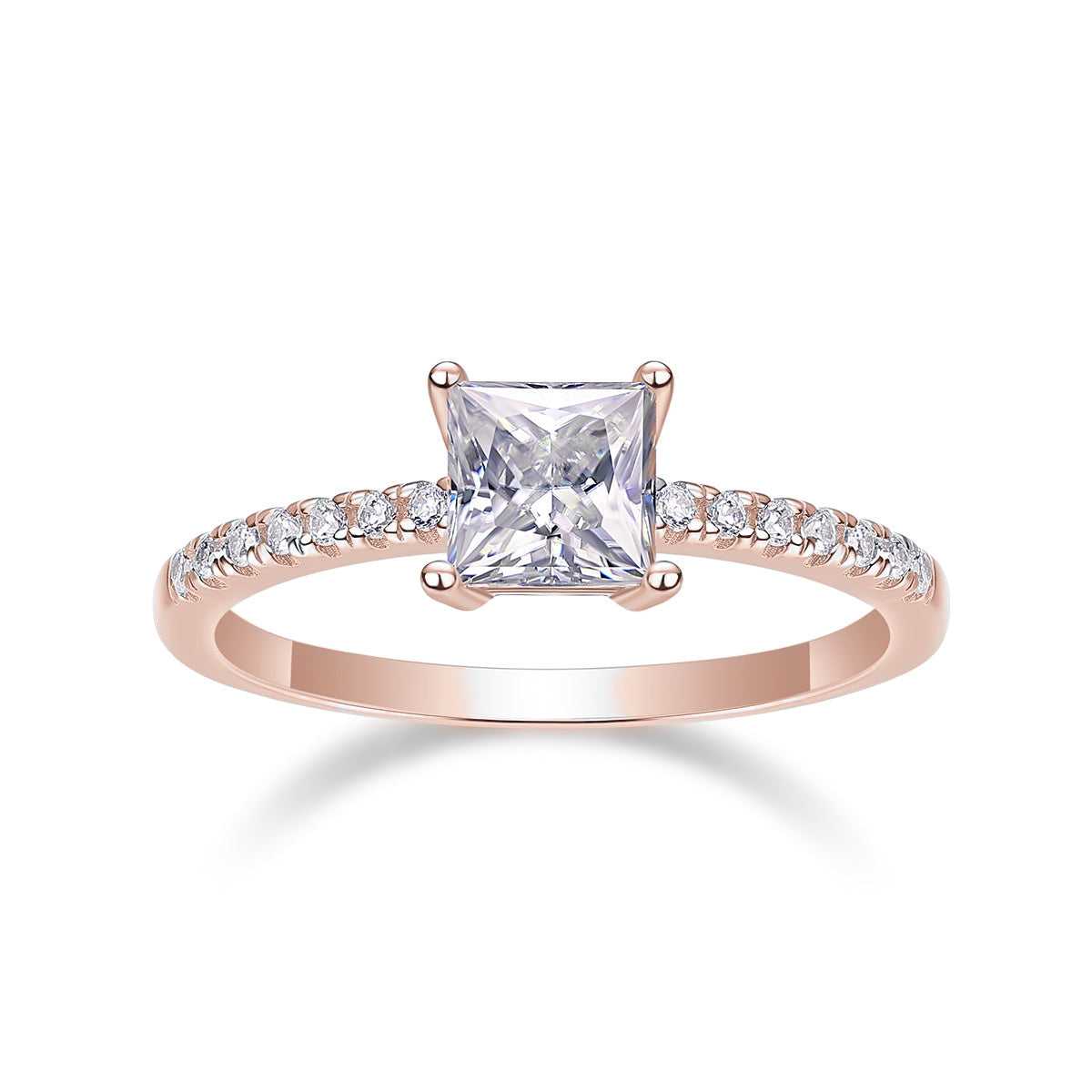 Gigi Princess Cut Moissanite Solitaire Engagement Ring in 18K rose gold plating, front view