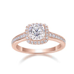 Gillian Cushion Cut Moissanite Halo Engagement Ring in 18K rose gold plating, front view