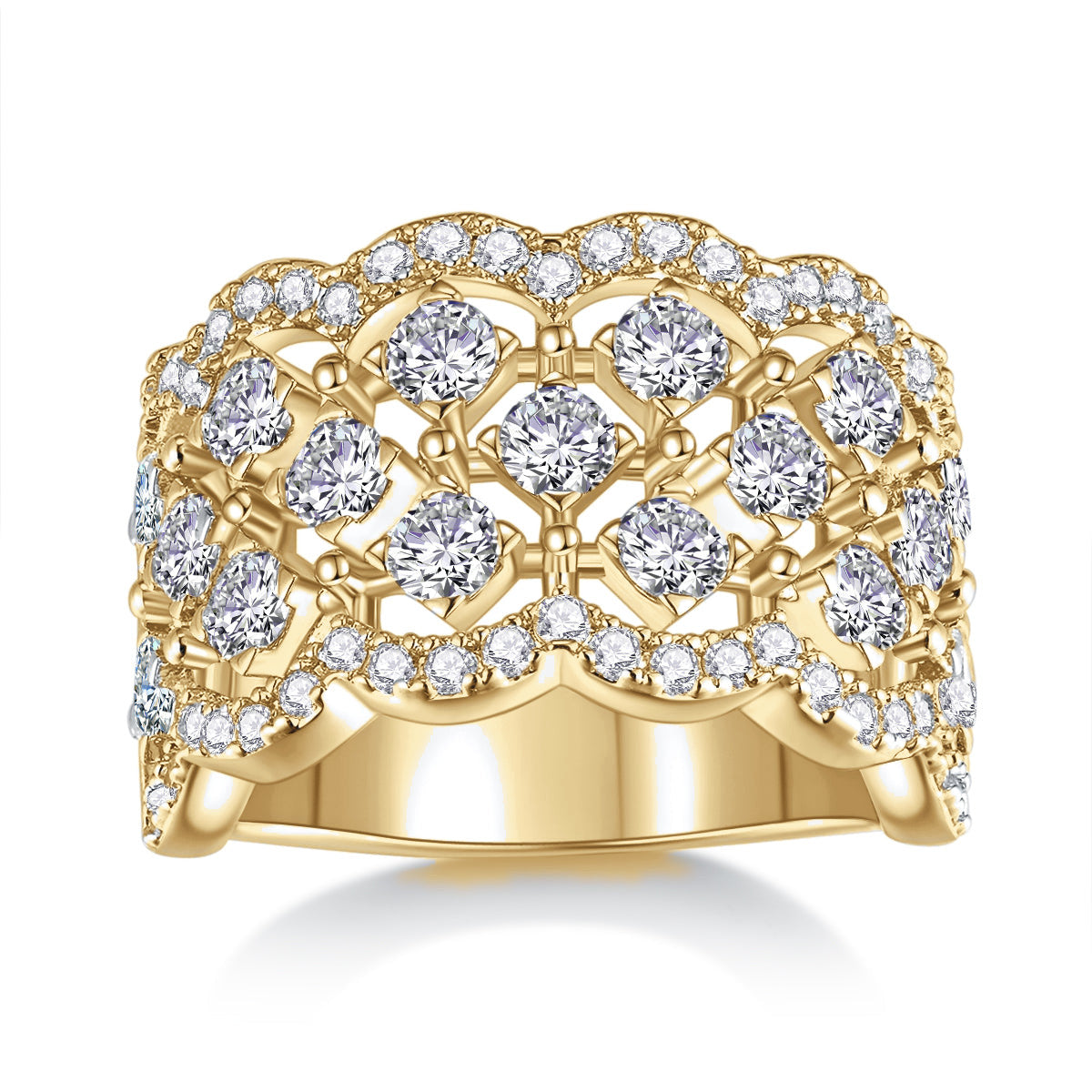 Gina Moissanite Lattice Cocktail Ring in 18K yellow gold plating, front view