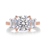 Giselle Cushion Cut Moissanite Three Stone Engagement Ring in 18K rose gold plating