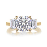 Giselle Cushion Cut Moissanite Three Stone Engagement Ring in 18K yellow gold plating