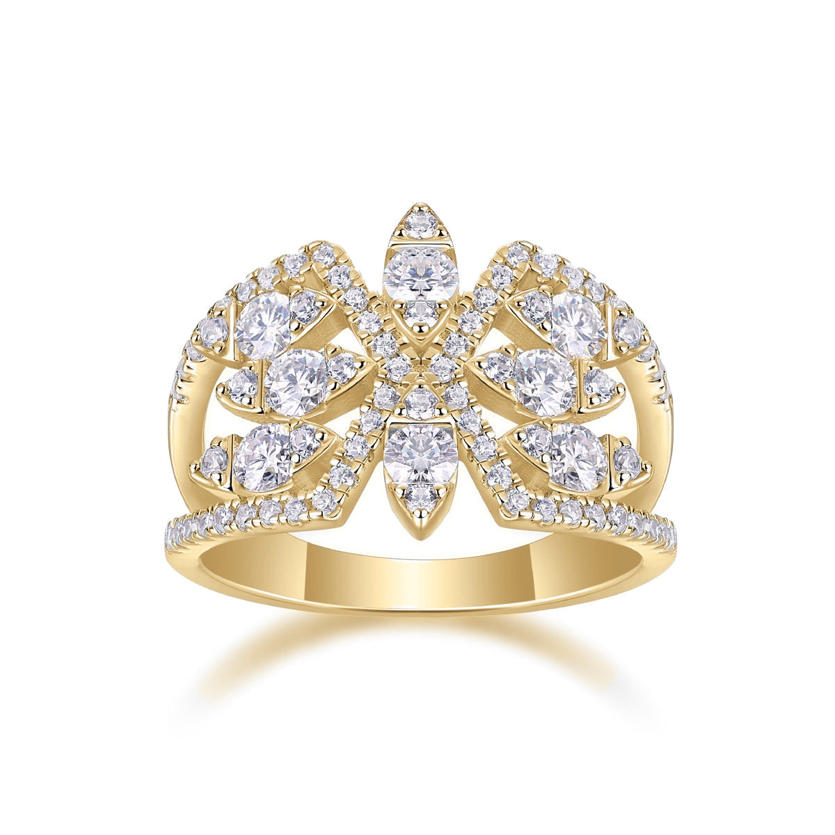 Gloria Moissanite Openwork Cocktail Ring in 18K yellow gold plating, front view