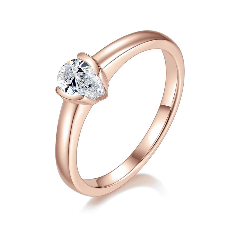 Greer Pear Moissanite Half Bezel Engagement Ring in 18K rose gold plating