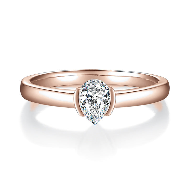 Greer Pear Moissanite Half Bezel Engagement Ring, front view