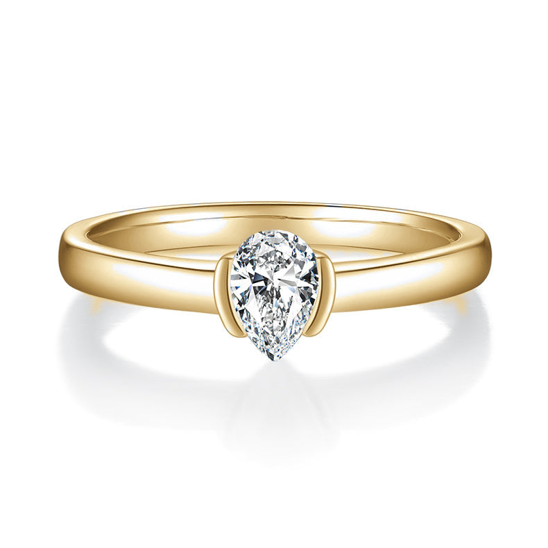 Greer Pear Moissanite Half Bezel Engagement Ring, front view