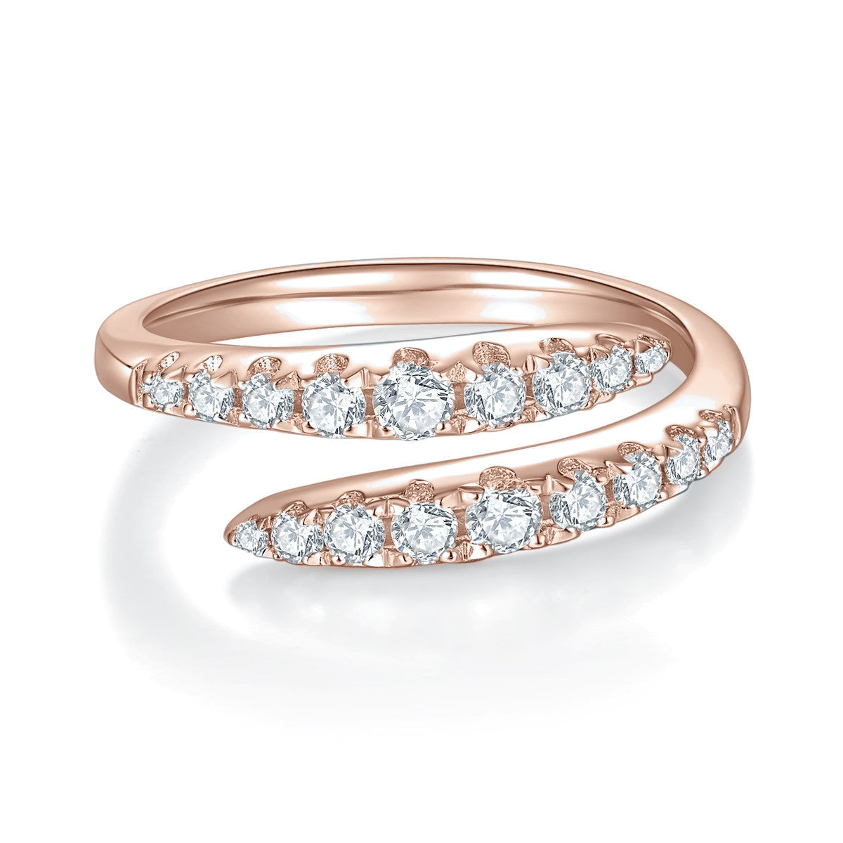 Greta Round Moissanite Bypass Ring in 18K rose gold plating, front view