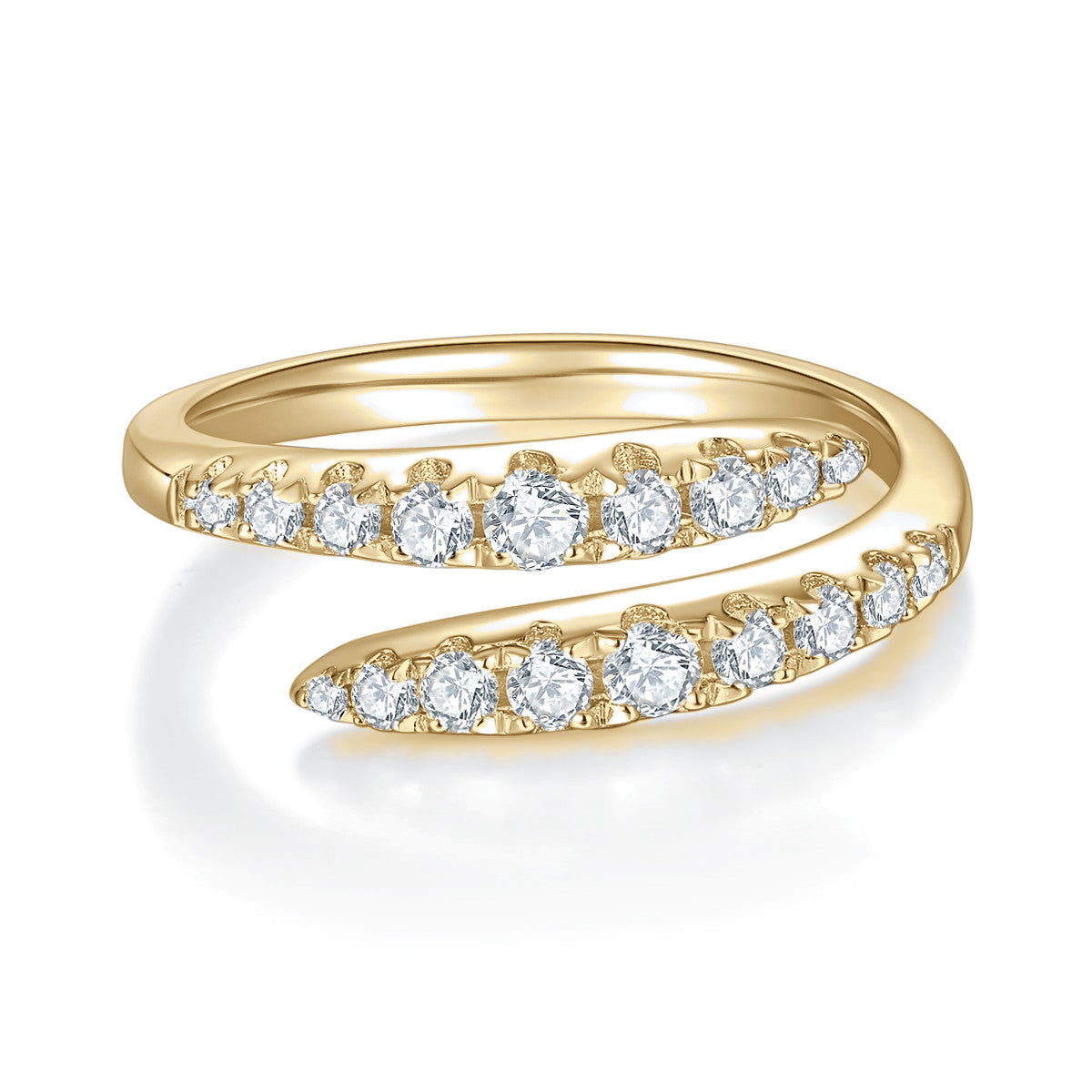 Greta Round Moissanite Bypass Ring in 18K yellow gold plating, front view