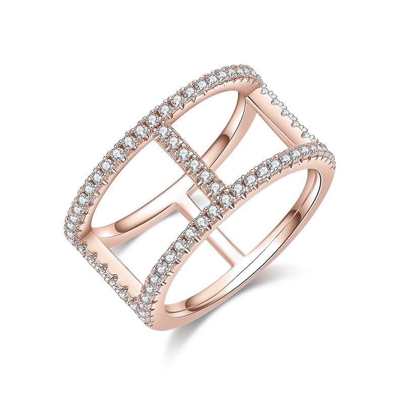 Gwen Moissanite Pavé Cage Ring in 18K rose gold plating