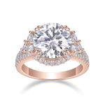 Hailey Round Moissanite Halo Engagement Ring in 18K rose gold plating, front view