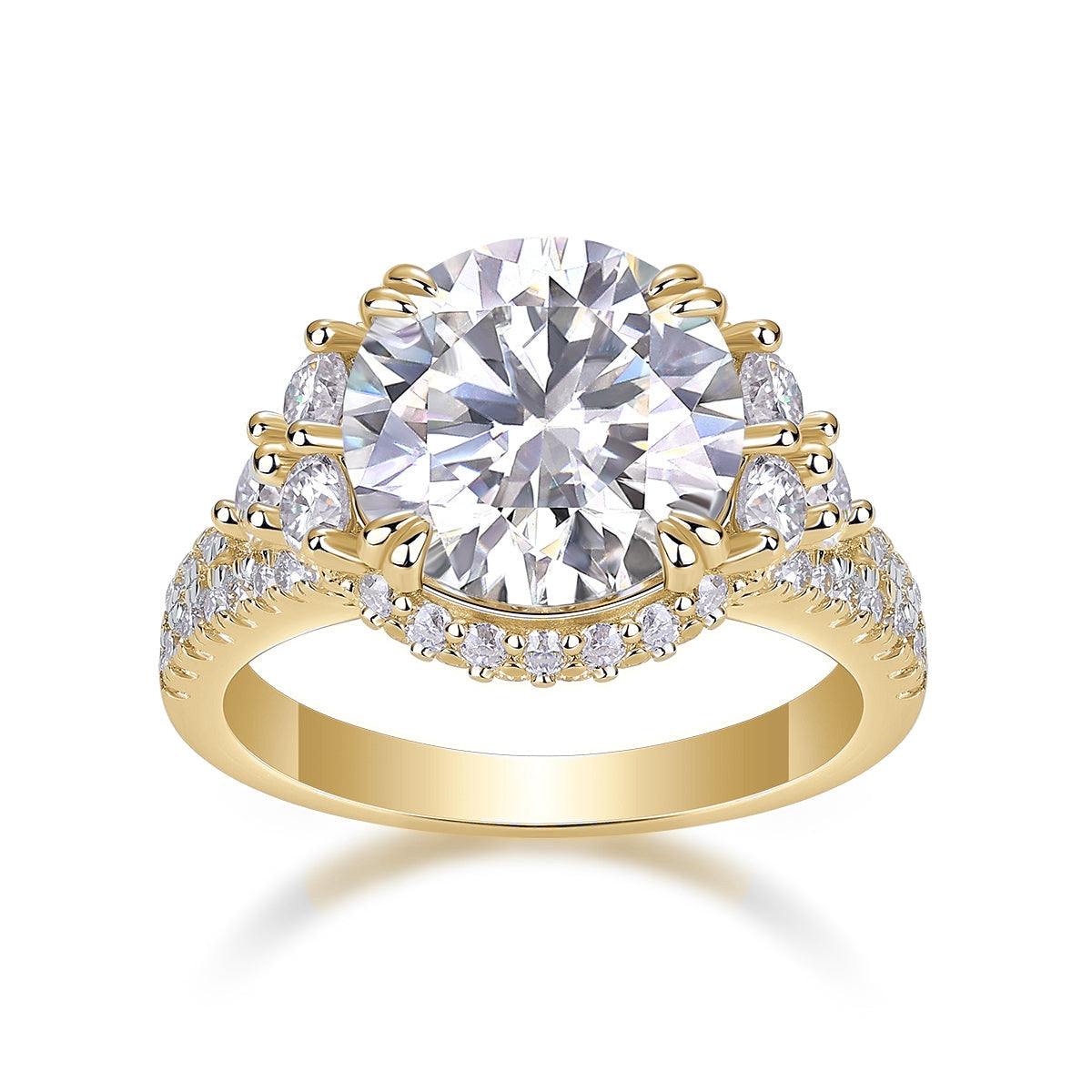 Hailey Round Moissanite Halo Engagement Ring in 18K yellow gold plating, front view