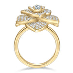 Hana Moissanite Pavé Flower Cocktail Ring in 18K yellow gold plating, front view