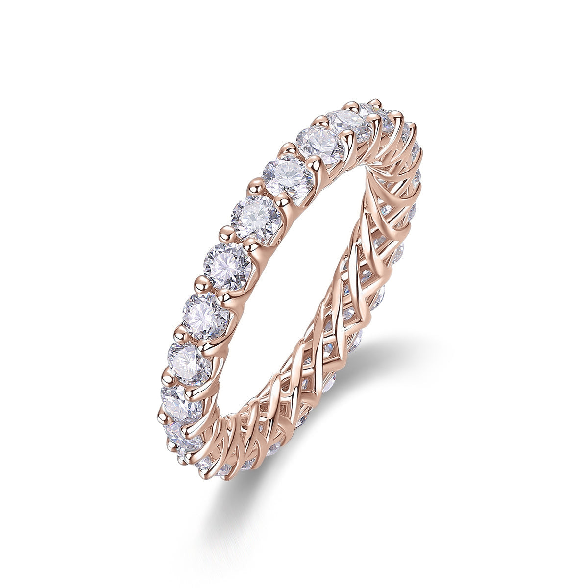 Harlow Round Moissanite Eternity Band in 18K rose gold plating