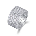 Harriet Moissanite Wide Pavé Eternity Band in 18K white gold plating, angled view