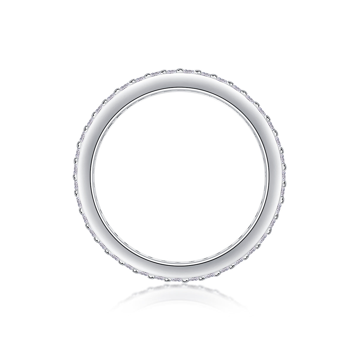 Harriet Moissanite Wide Pavé Eternity Band in 18K white gold plating, side profile