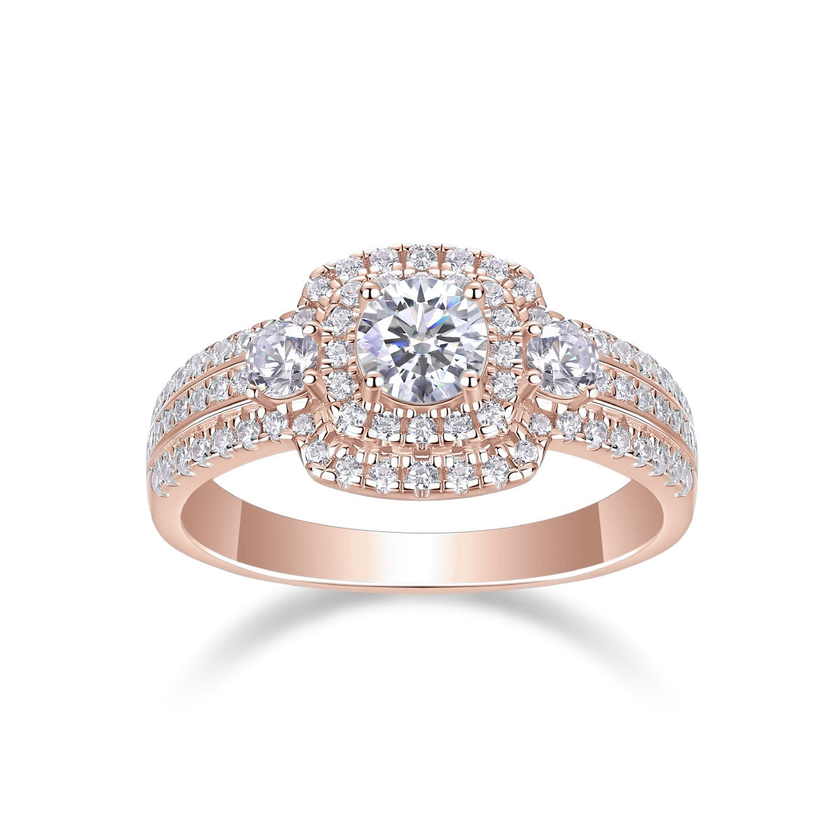 Heidi Round Moissanite Double Halo Engagement Ring in 18K rose gold plating, front view
