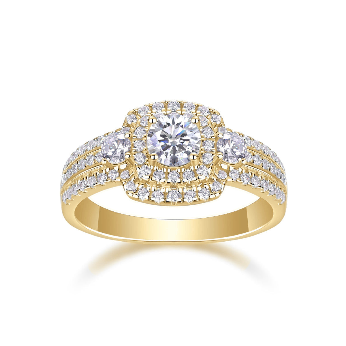 Heidi Round Moissanite Double Halo Engagement Ring in 18K yellow gold plating, front view