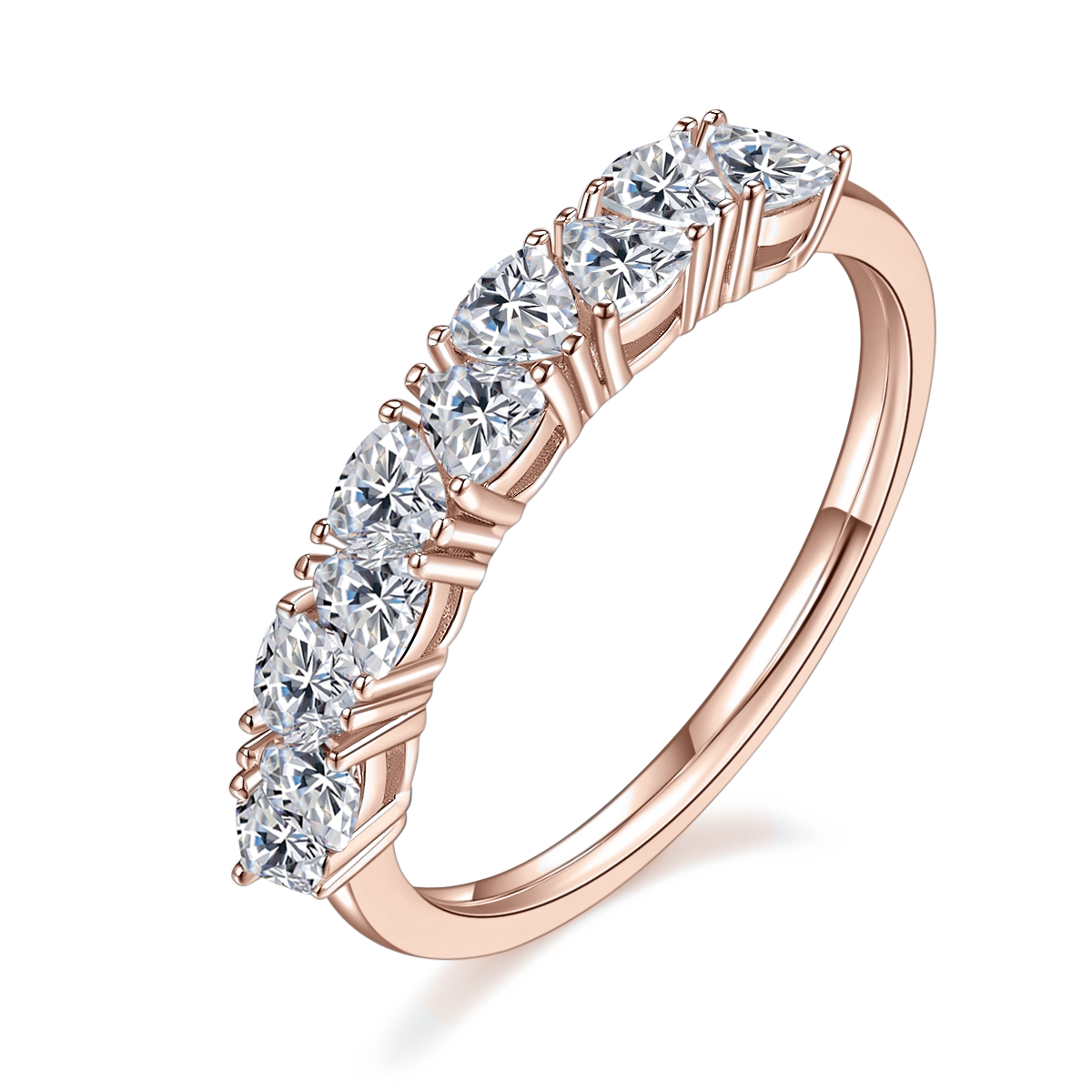 Helena Round Moissanite Half Eternity Band in 18K rose gold plating