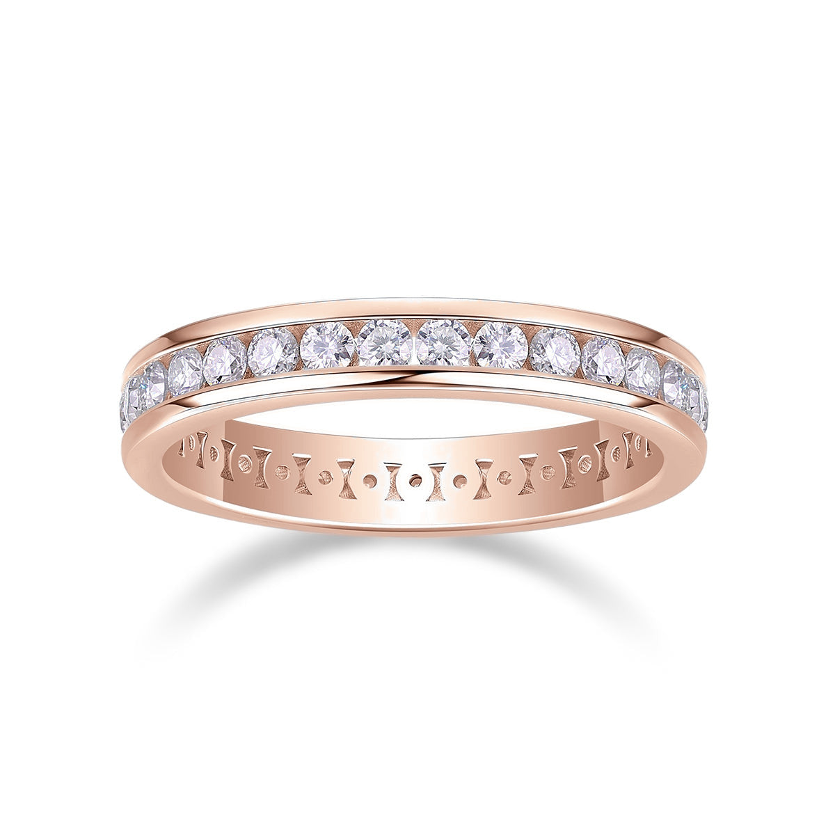 Henley Round Moissanite Channel Eternity Band in 18K rose gold plating, front view